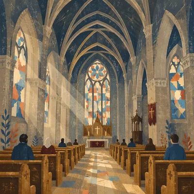 Gothic Church Nave with Soaring Vaulted Ceiling