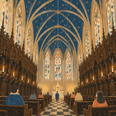 Gothic Church Nave With Starry Vaulted Ceiling