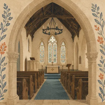 Peaceful Gothic Chapel Interior with High Ceiling