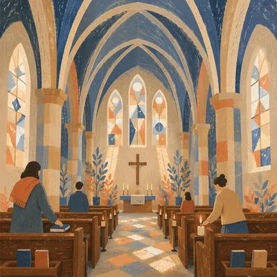 Gothic Church Interior with Soaring Vaults