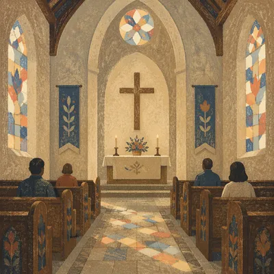 Gothic Church Interior Before Morning Service