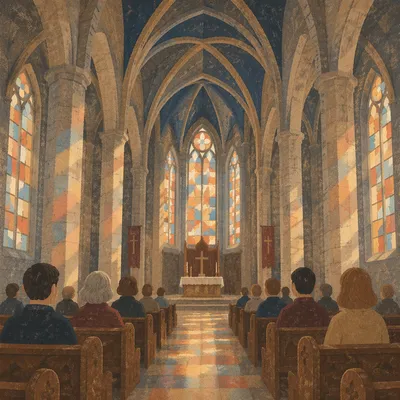 Gothic Church Nave with Vaulted Ceiling