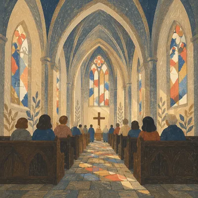 Gothic Church Interior with Vaulted Ceiling