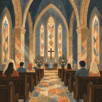 Gothic Church Interior with Soaring Vaults