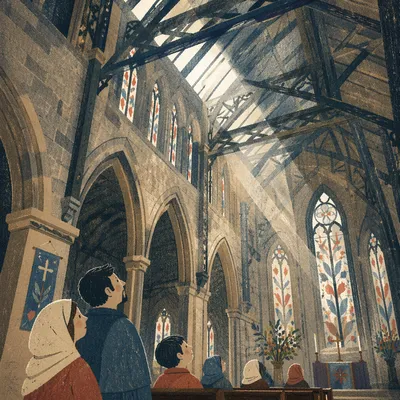 Gothic Church Nave with Soaring Trusses