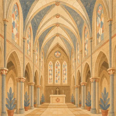 Gothic Church Ceiling with Stained Glass