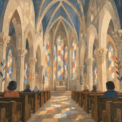 Gothic Church Interior with Vaulted Ceiling
