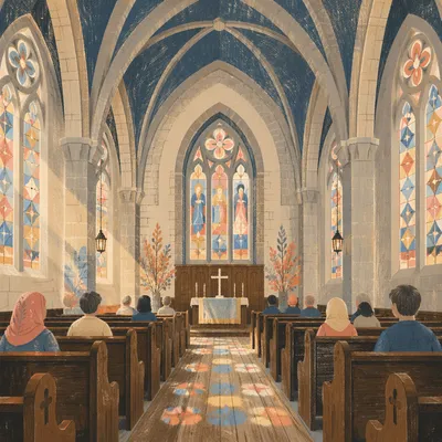 Gothic Church Sanctuary With Vaulted Ceiling