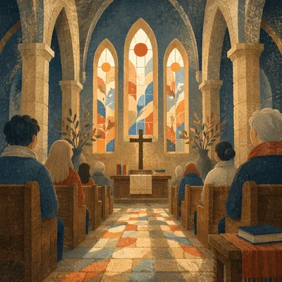 Gothic Church Interior with Winter Light