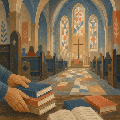 Gothic Church Nave with Morning Hymnals