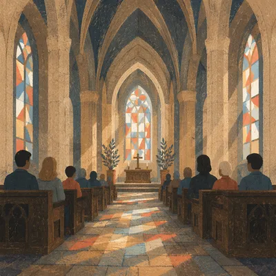 Gothic Church Interior with Soaring Vaulted Ceiling