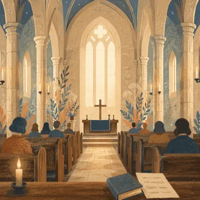Gothic Church Interior Before Morning Worship