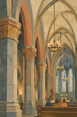Gothic Church Nave with Soaring Vaults