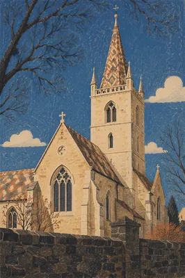 Gothic Church Tower Under Winter Sky