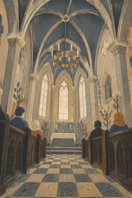 Gothic Church Interior with Vaulted Ceiling