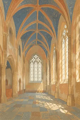 Gothic Church Nave with Soaring Vaulted Ceiling