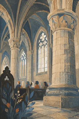 Gothic Church Interior with Vaulted Ceiling