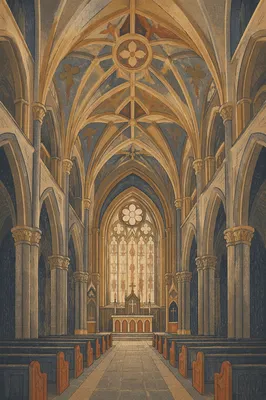 Gothic Church Vaulted Ceiling Interior