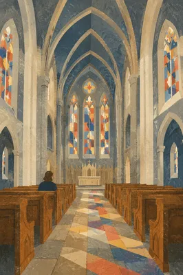 Grand Gothic Church Nave in Morning Light
