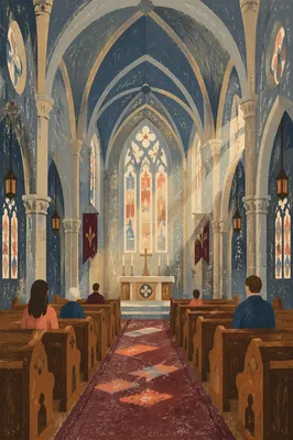 Quiet Gothic Church Nave with Morning Light