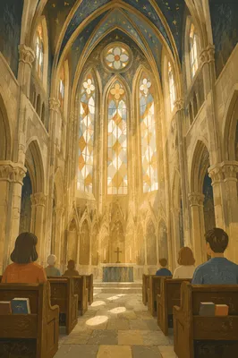 Grand Gothic Church Interior with High Ceilings