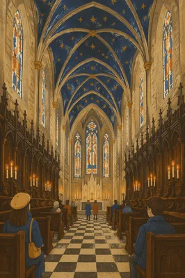Gothic Church Nave With Starry Vaulted Ceiling