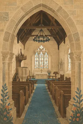 Peaceful Gothic Chapel Interior with High Ceiling