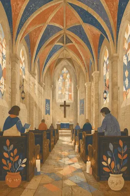 Gothic Church Interior with Soaring Vaults
