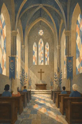 Gothic Church Interior with Soaring Vaults