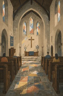 Gothic Church Interior with Morning Worship Light