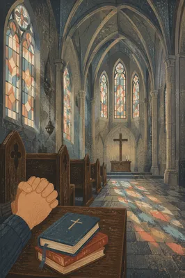 Prayerful Gothic Church Interior with Vaulted Ceiling