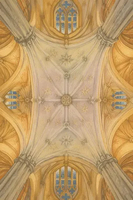 Gothic Vaulted Ceiling in Sacred Amber Light