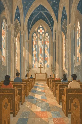 Gothic Church Interior with Soaring Vaults