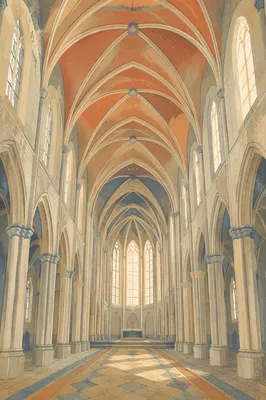 Gothic Church Interior with Soaring Ceiling
