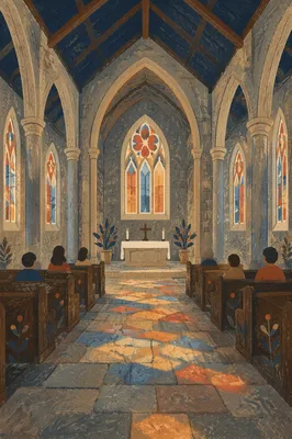 Reverent Gothic Church Interior With High Ceiling