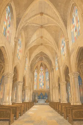Gothic Church Ceiling with Stained Glass