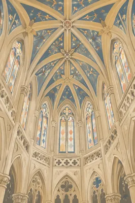 Gothic Church Ceiling with Ribbed Vaults