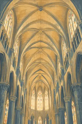 Gothic Sanctuary Vaulted Ceiling in Amber Light