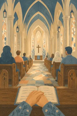 Gothic Church Interior with Vaulted Morning Light