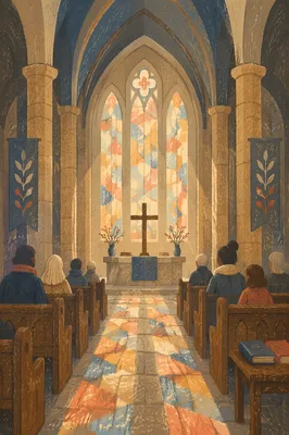 Gothic Church Interior with Soaring Vaults