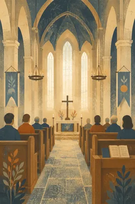 Gothic Church Interior with Morning Light