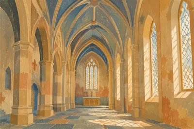 Gothic Church Nave with Morning Light