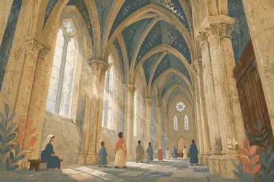 Gothic Church Interior with Soaring Vaults