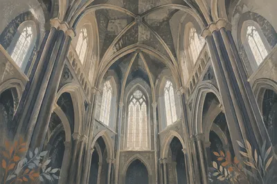Gothic Church Interior with Soaring Ceiling