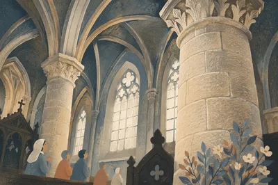 Gothic Church Interior with Towering Arches