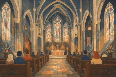 Gothic Church Interior with Soaring Ceilings