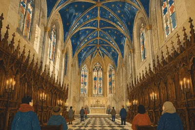 Gothic Church Nave With Starry Vaulted Ceiling