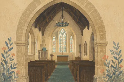 Peaceful Gothic Chapel Interior With High Ceiling