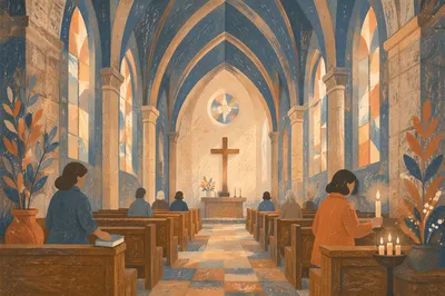 Gothic Church Interior with Soaring Vaults