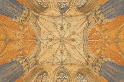 Gothic Vaulted Ceiling in Warm Church Light